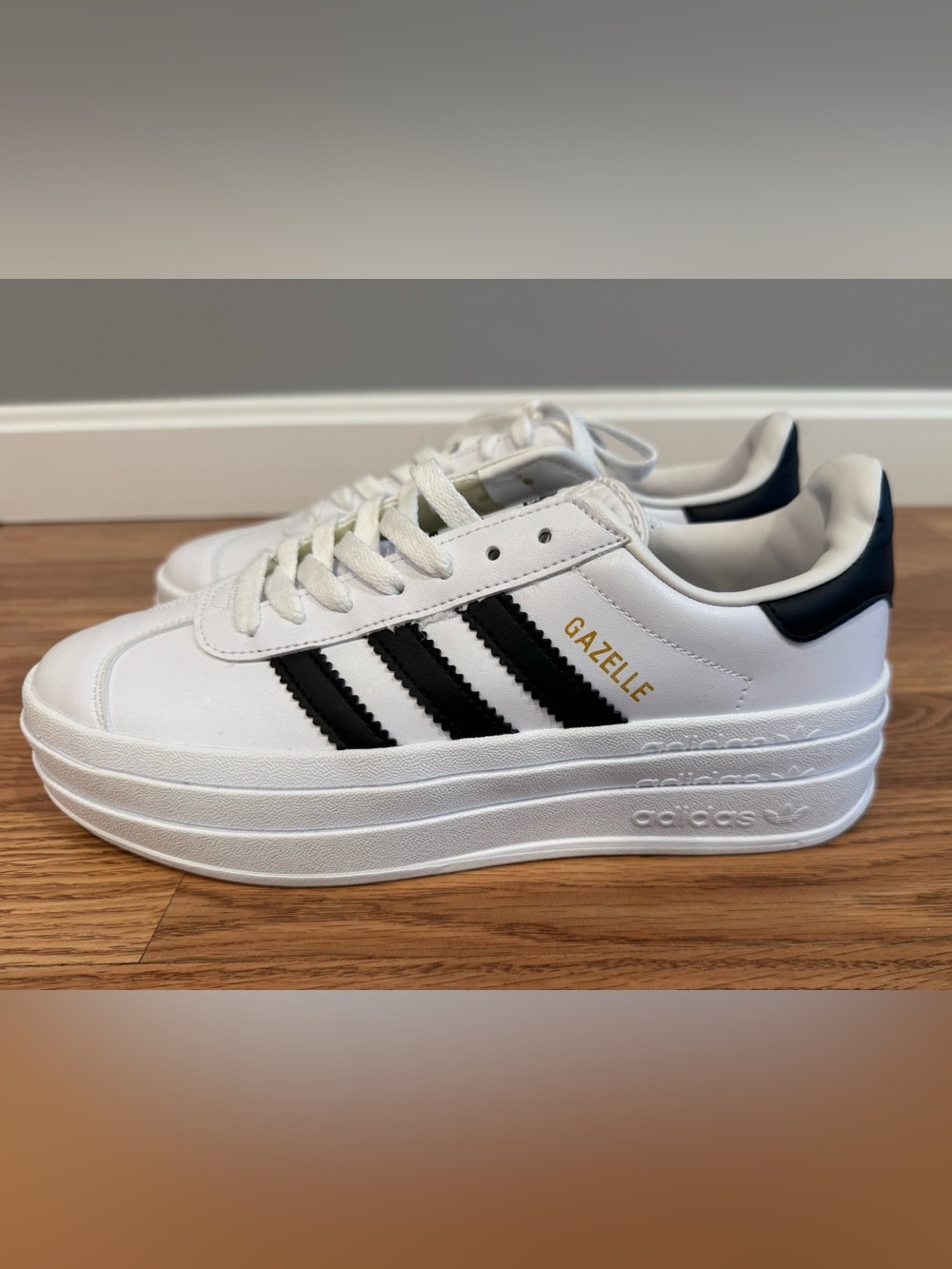 adidas Gazelle Bold White Black Leather Low Top Sneakers Athletic Shoes
